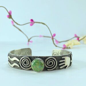 Navajo Turquoise Cuff by Alex Sanchez Sterling Native American Handmade JR114